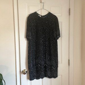 Vintage 80s flapper-style beaded silk dress